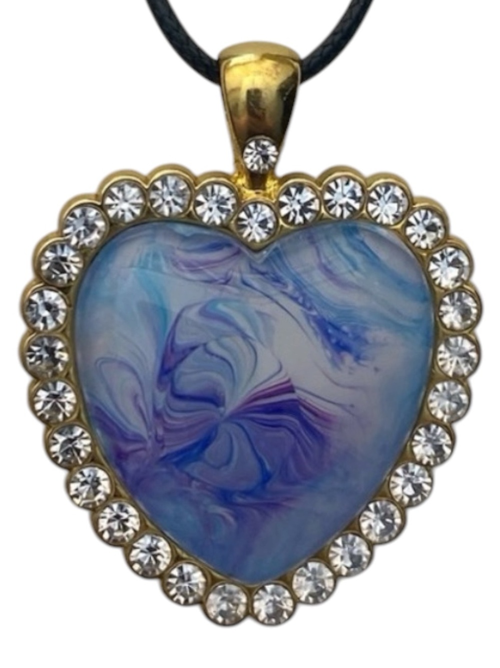 Hand Crafted Necklace Blue White Heart Fluid Art Pendant by Svetlana Yeung